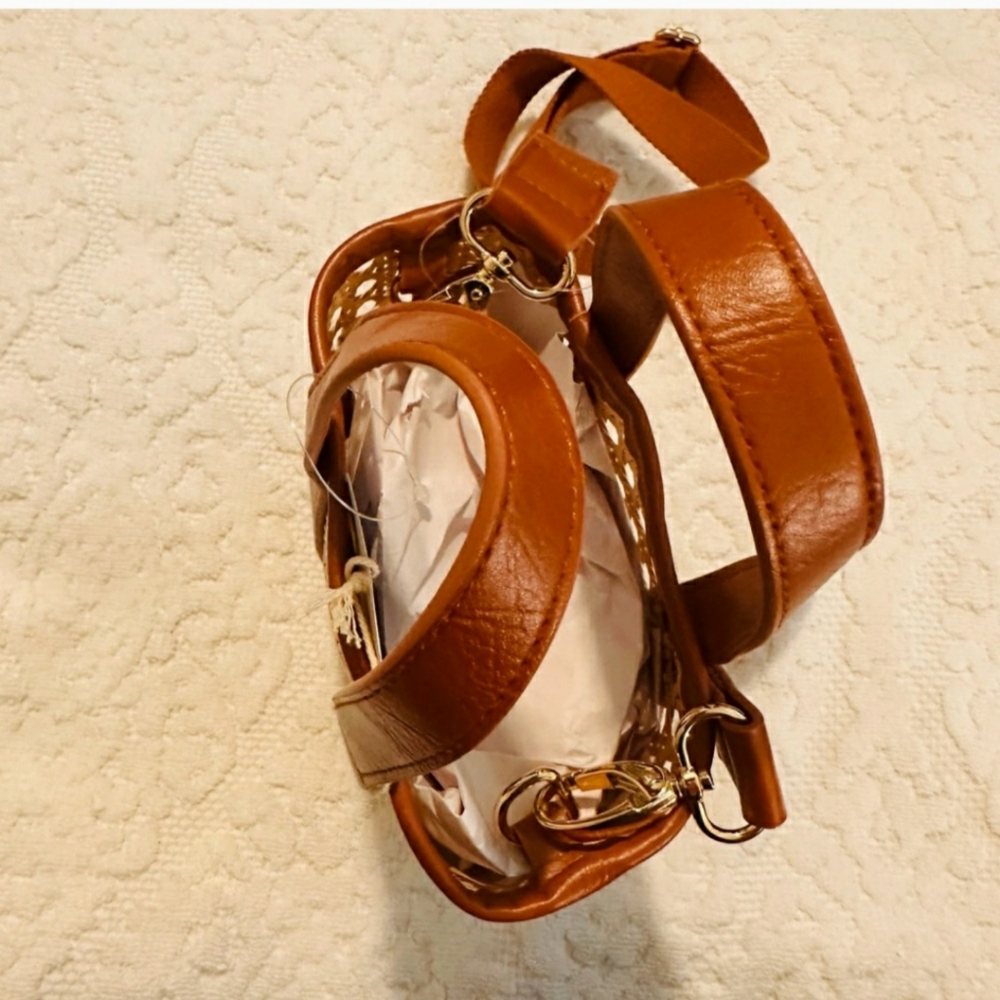 Brown and Tan Woven Mini Tote Bag - Picture 6 of 9